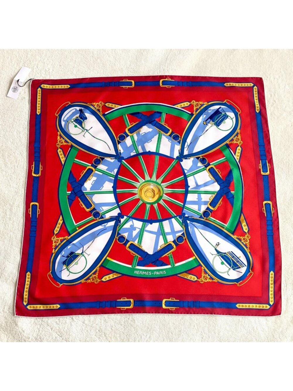 Hermès “La Roue de la Fortune” Red Silk Scarf